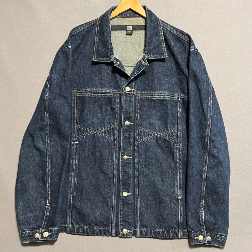 Marithe Francois Girbaud Mens XXL Dark Wash Denim Jacket X-Pocket Baggy Y2K